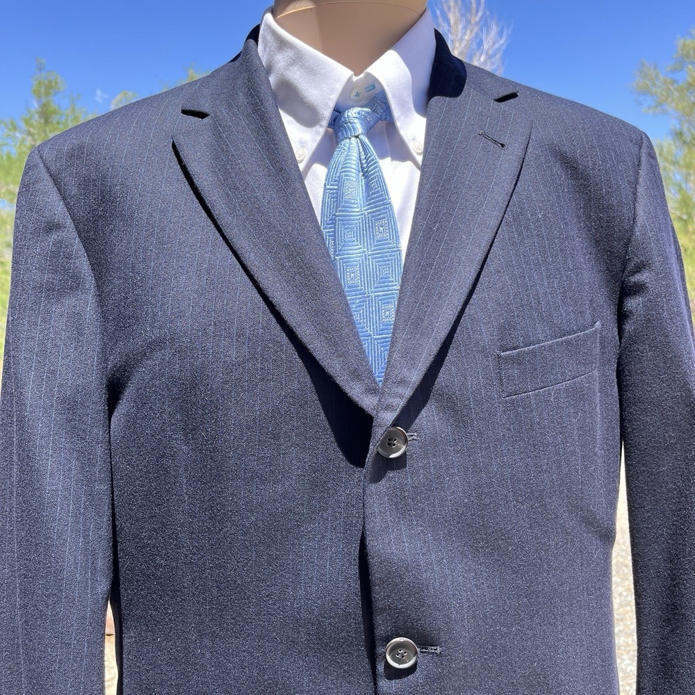 Hugo Boss Sport Coat Men 42R Navy Blue Pinstriped Hield Gold Thread Wool Blazer